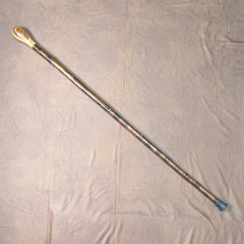 Vintage brown shaft rondelle handle walking stick 93cm